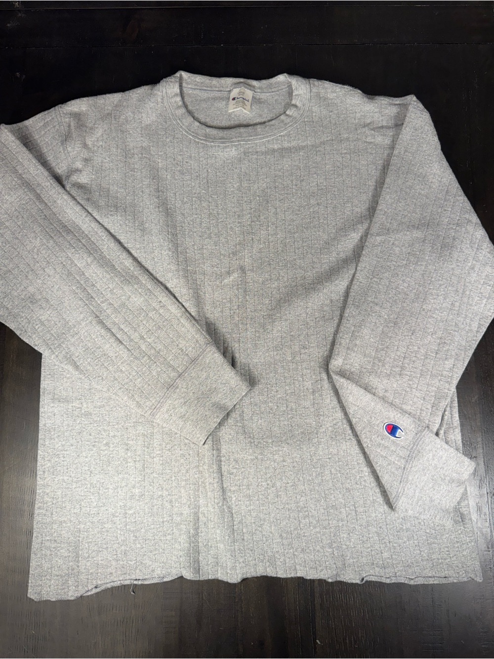 VTG 90s Champion Ribbed Thermal Shirt Grey Made in USA Boxy Distressed Large